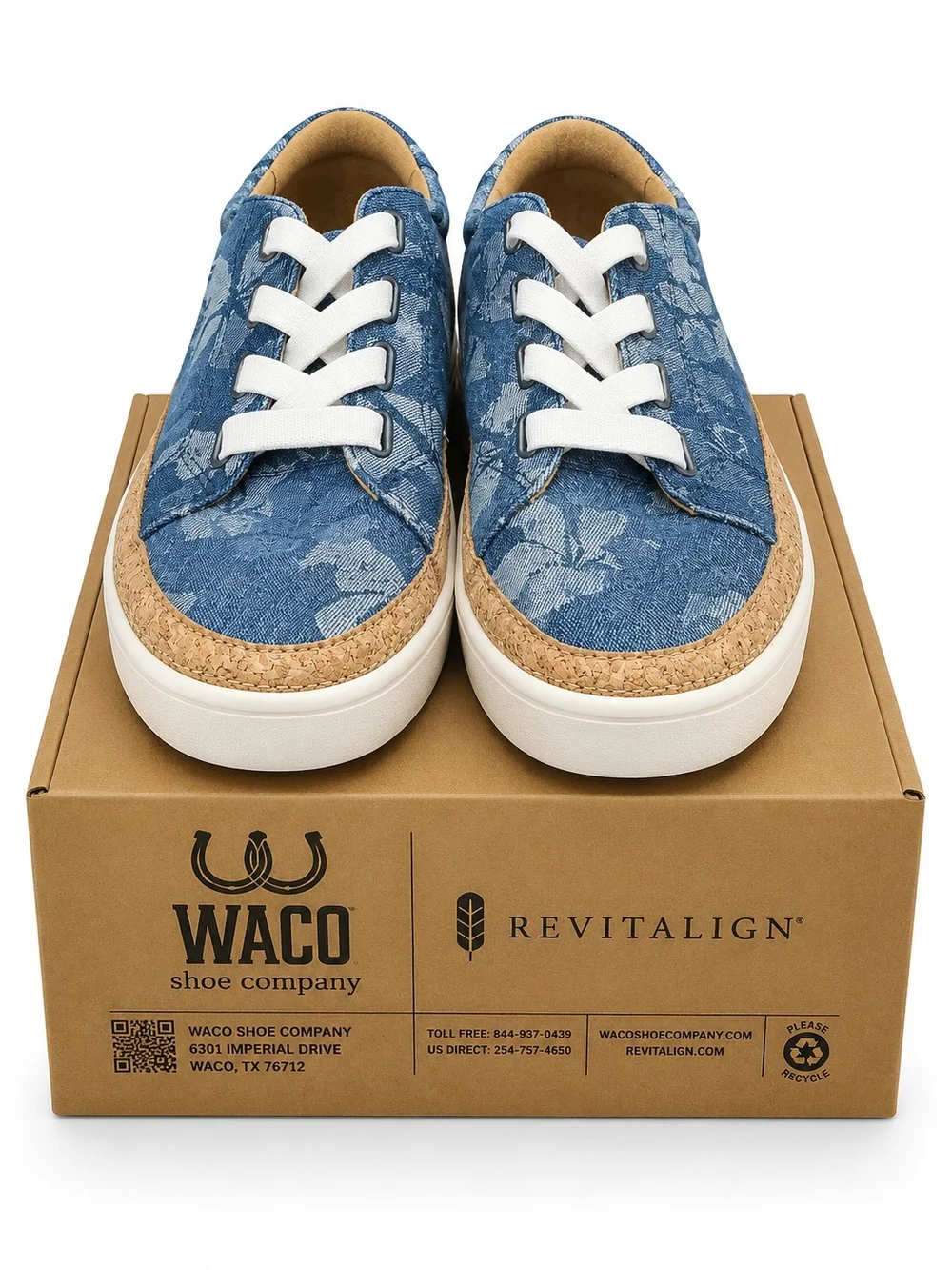 Revitalign Blue Floral Denim Lace Up Slip On Comfort Sneakers NIB Womens 7-11